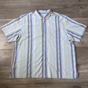 Tommy Bahama Men's Silk Blend Striped Short Sleeve Shirt Original Fit - Size 3XL